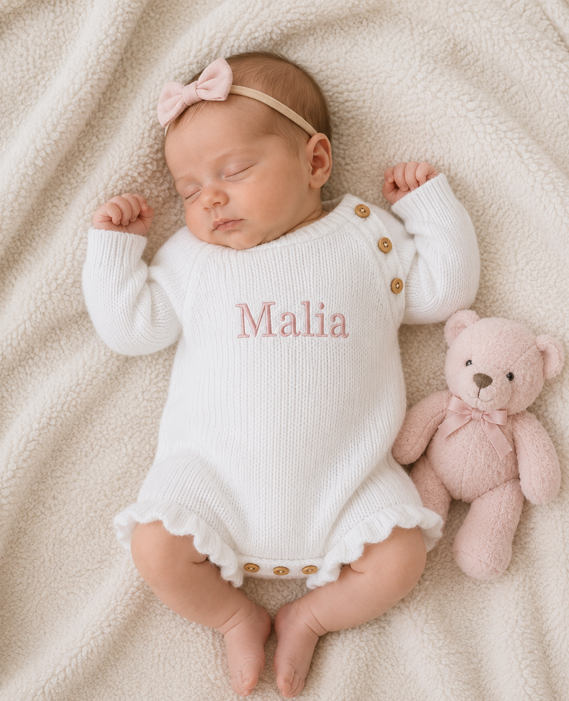 Ruffle Leg Knitted Romper - White