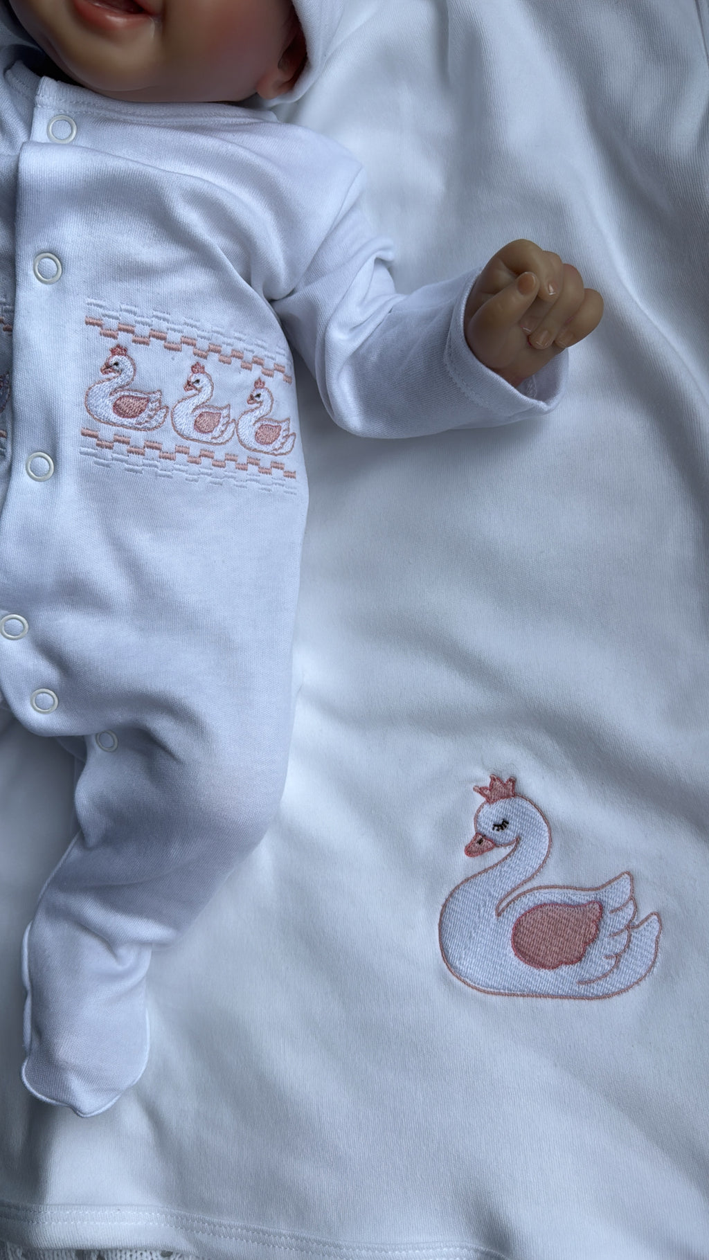 Pink Swan Faux Smocked Personalised Newborn Set