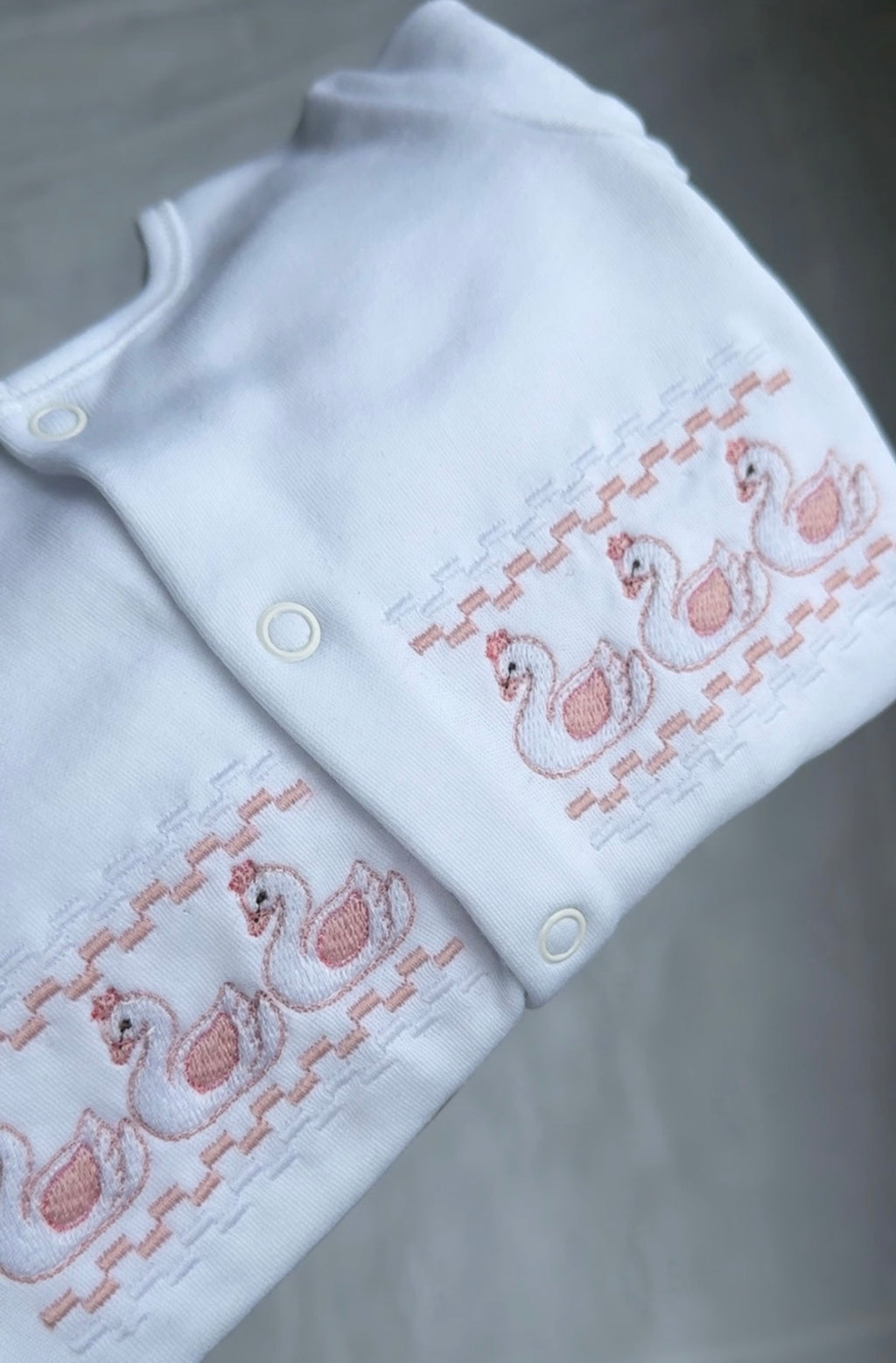 Pink Swan Faux Smocked Personalised Newborn Set