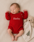Long Sleeve Knitted Romper - Red