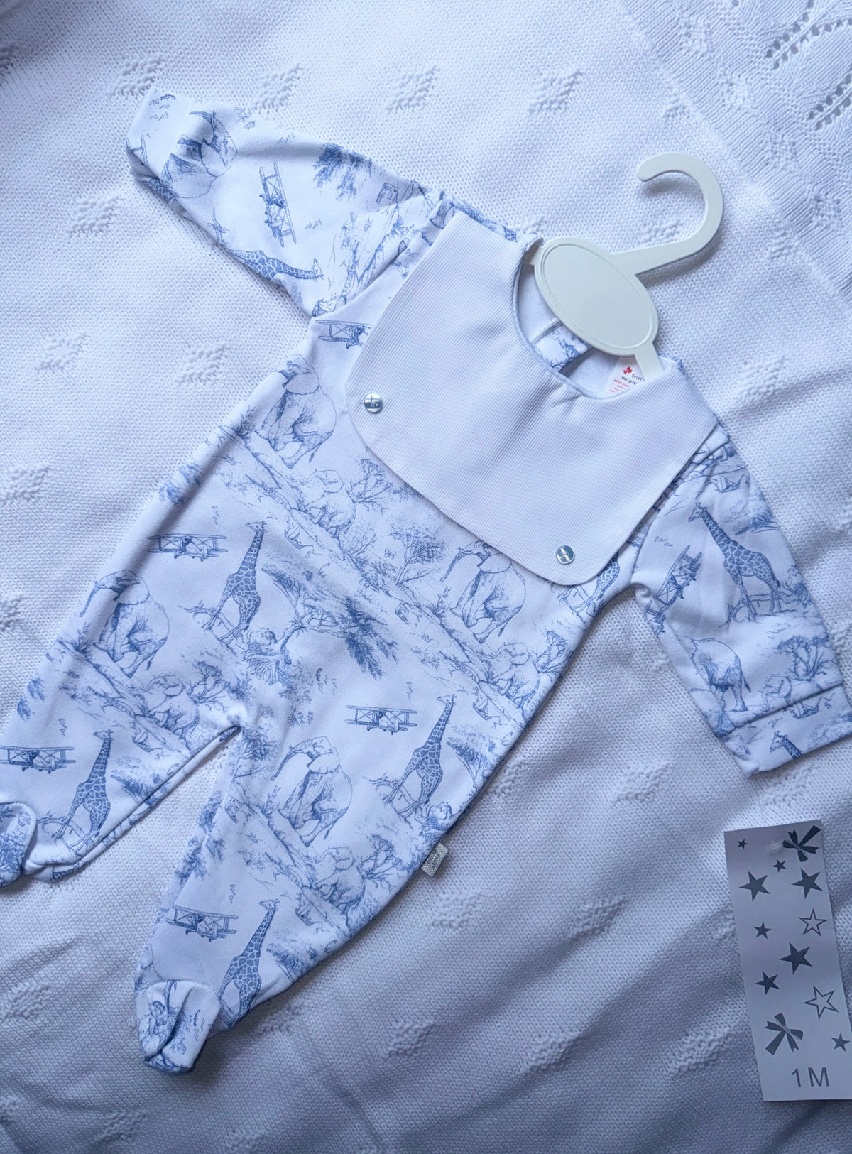 Babygrow with Attached Bib -Baby Blue Safari Collection