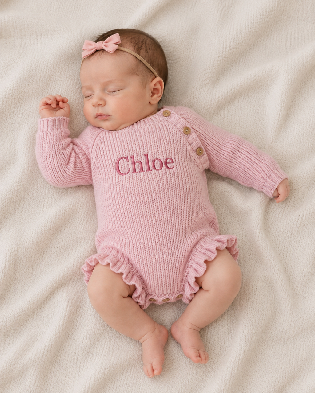 Ruffle Leg Knitted Romper - Rose Pink