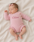 Ruffle Leg Knitted Romper - Rose Pink