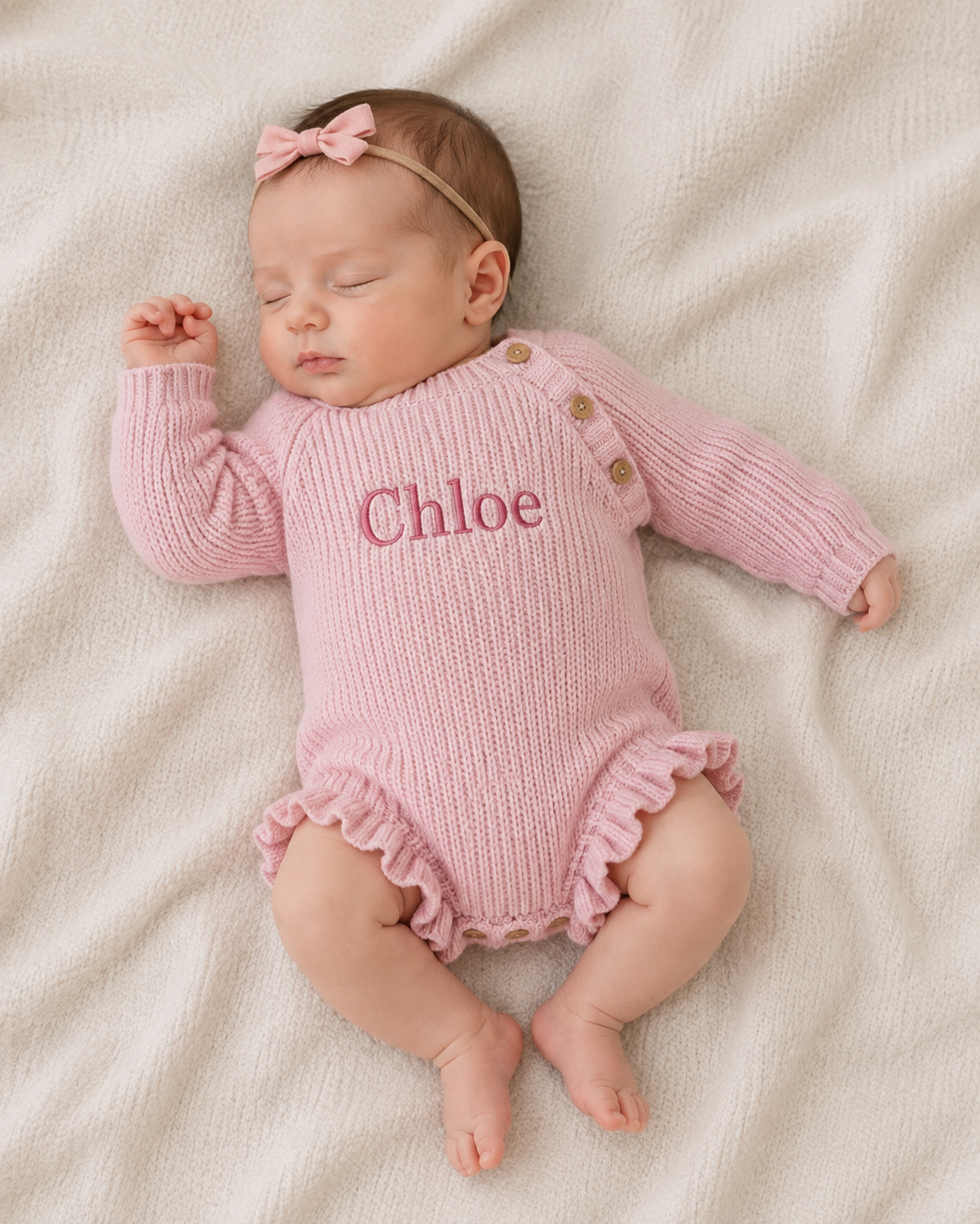 Ruffle Leg Knitted Romper - Rose Pink