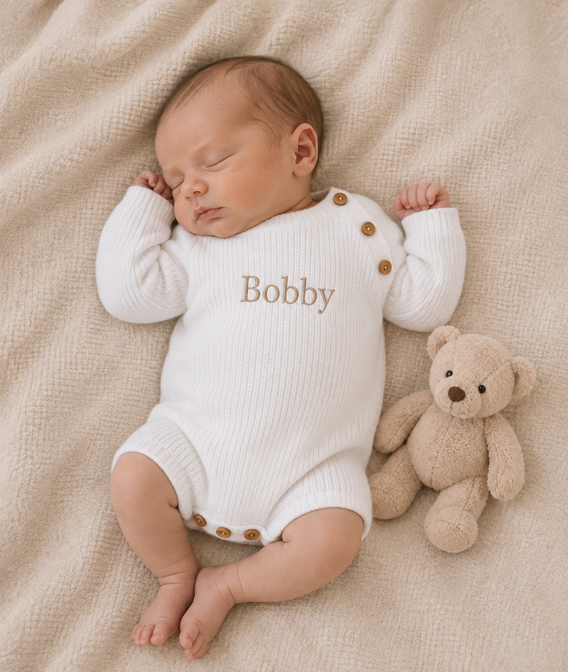 Long Sleeve Knitted Romper - White