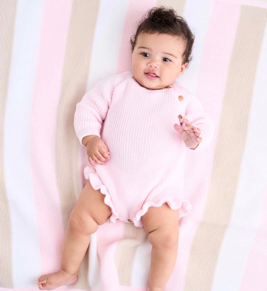 Ruffle Leg Knitted Romper - Pastel Pink