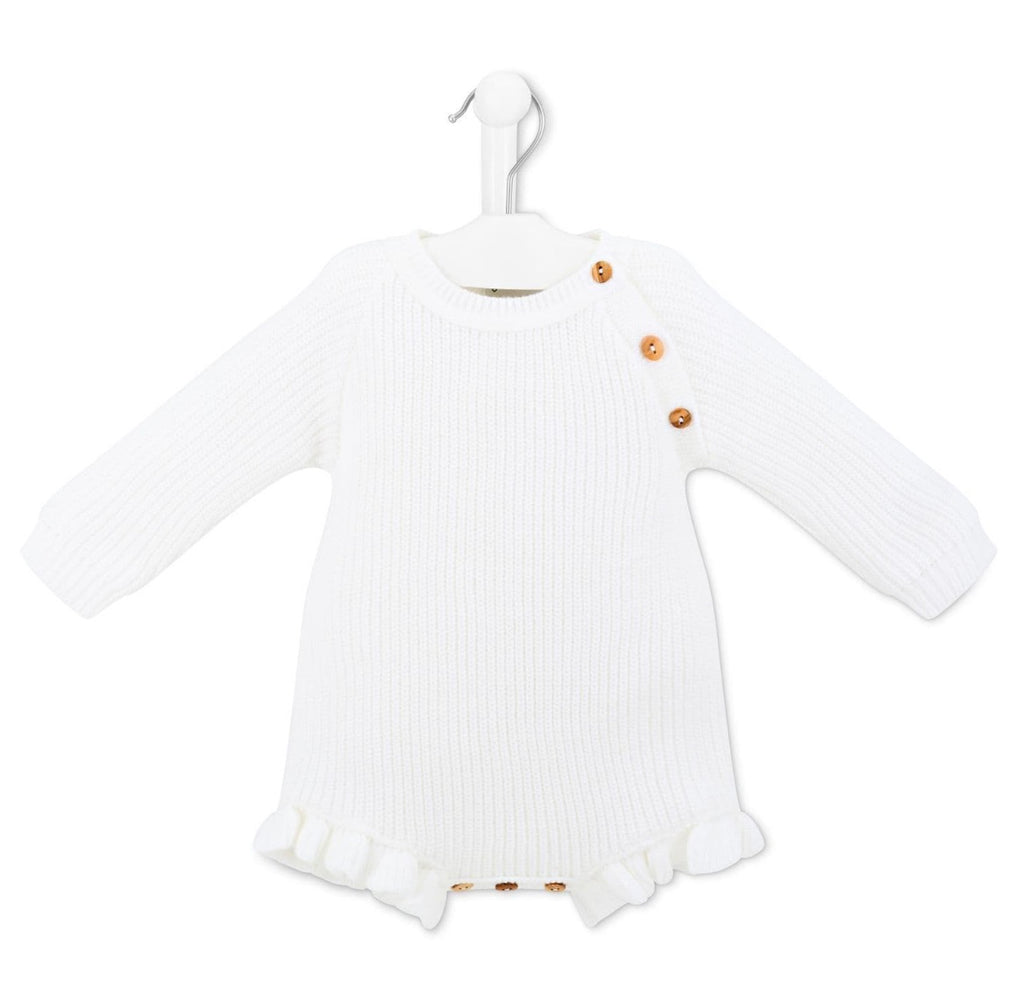 Ruffle Leg Knitted Romper - White