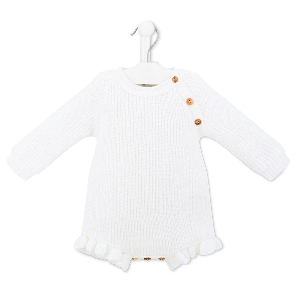 Ruffle Leg Knitted Romper - White