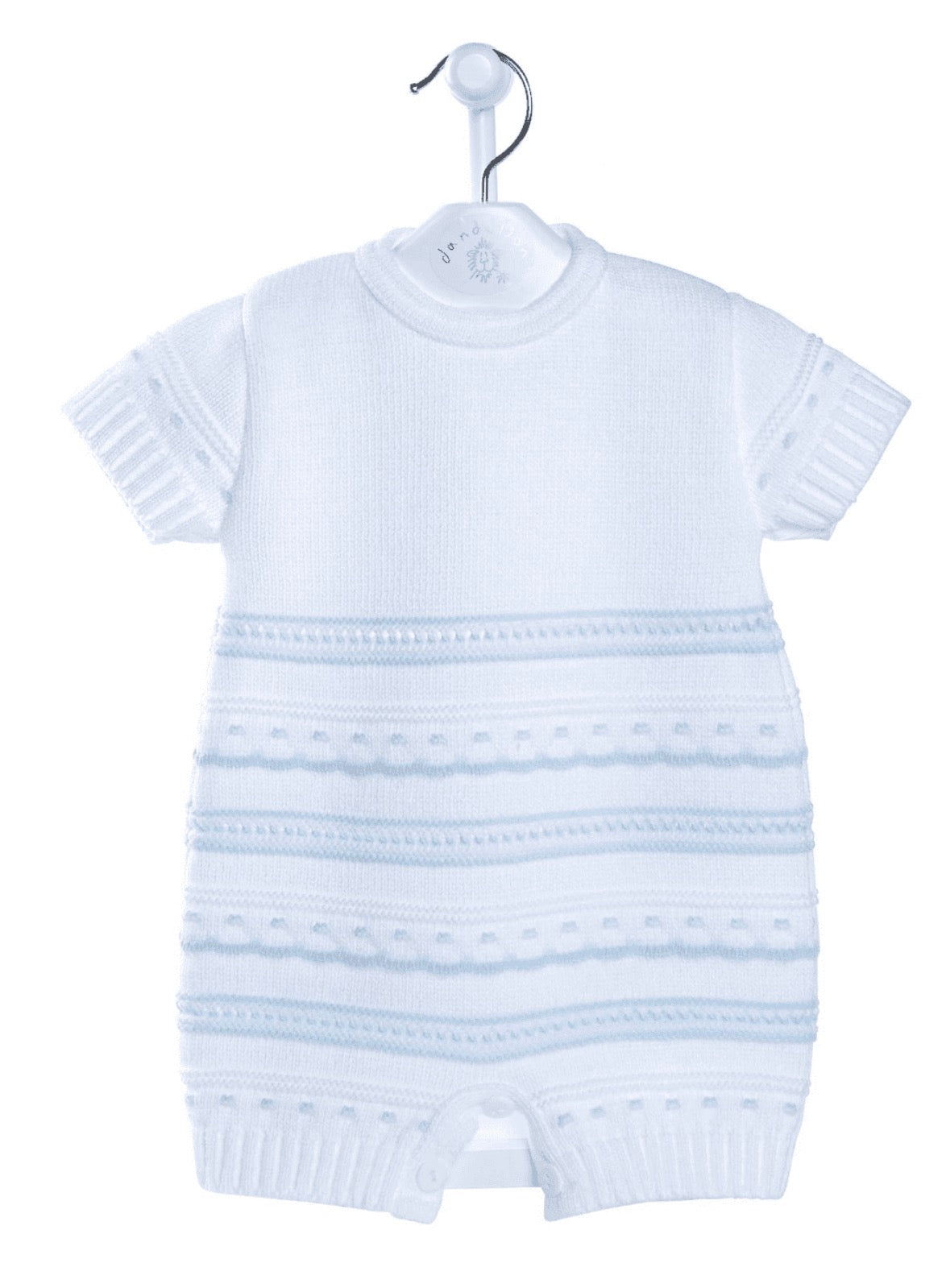 Baby Knitted Pointelle Romper - White/Sky