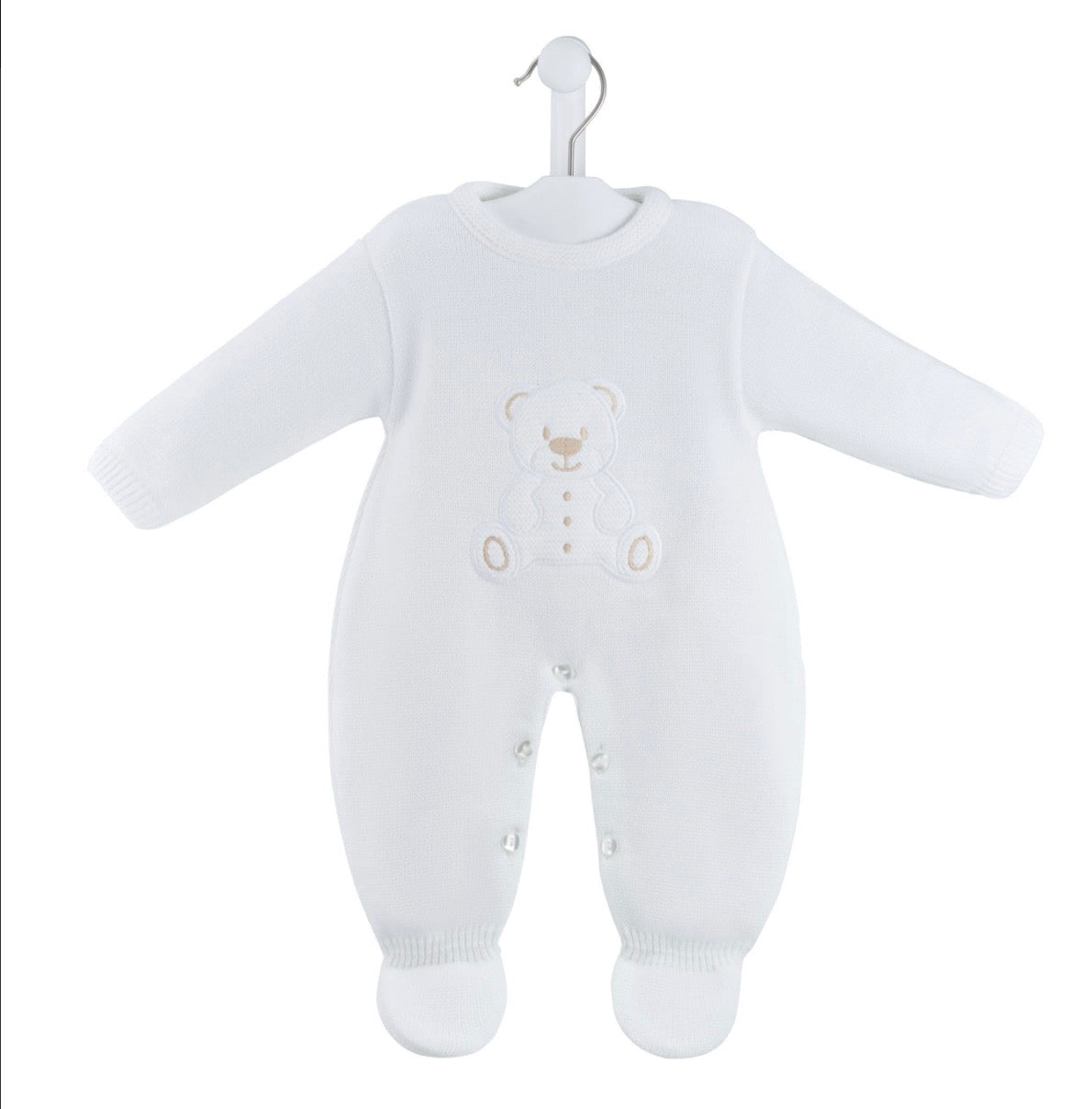 Teddy Bear Knitted Onesie - White/Taupe