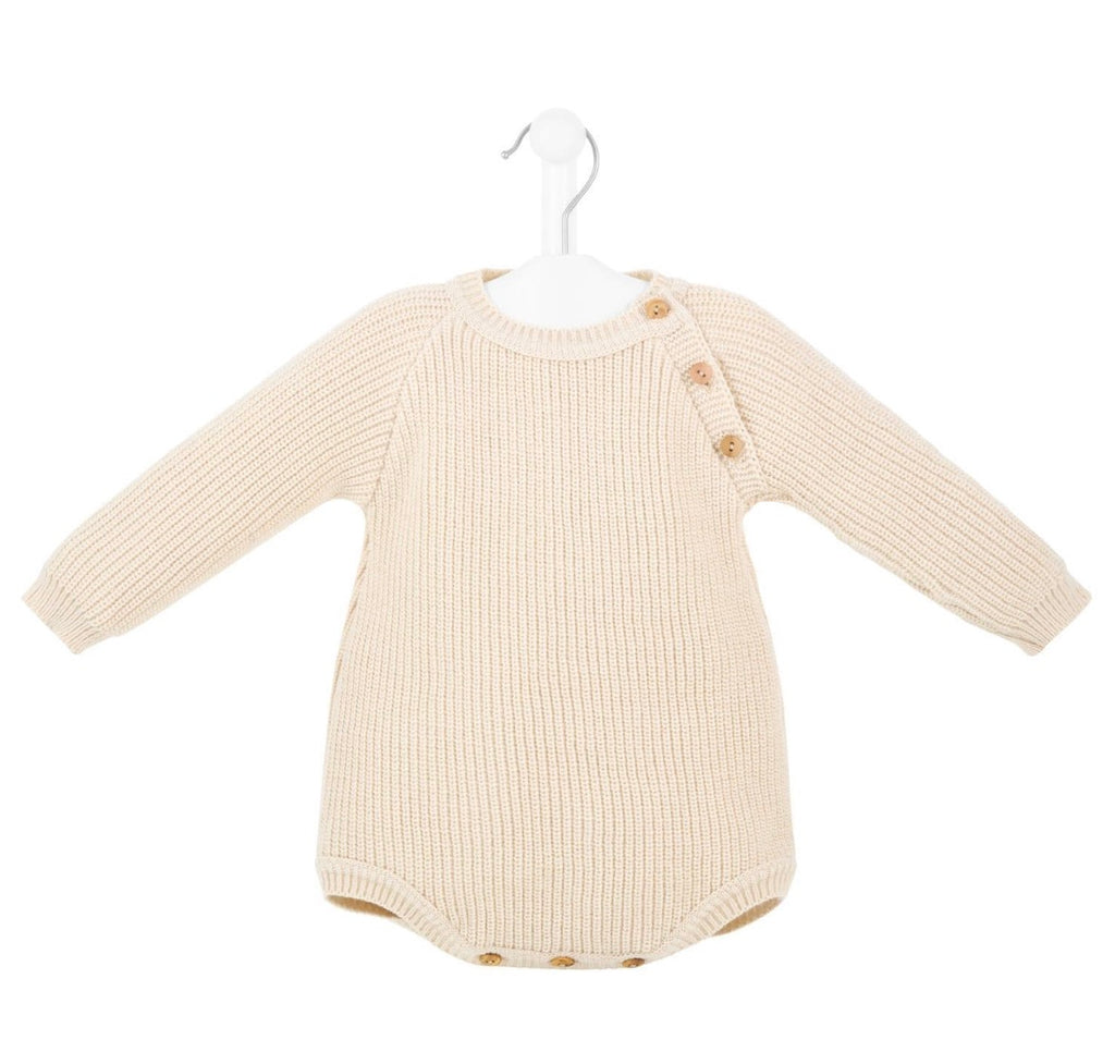 Long Sleeved Knitted Romper - Beige