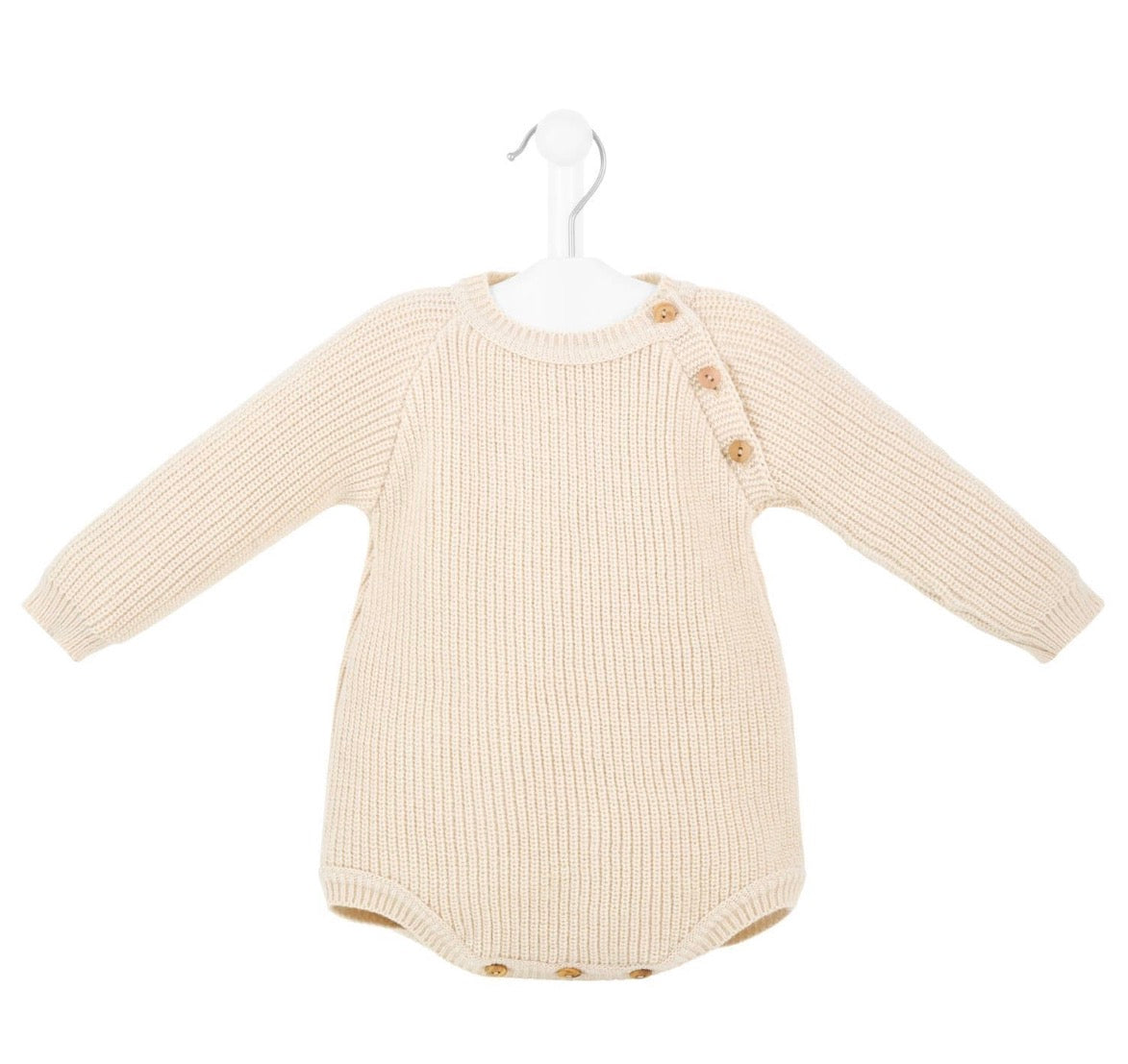 Long Sleeved Knitted Romper - Beige