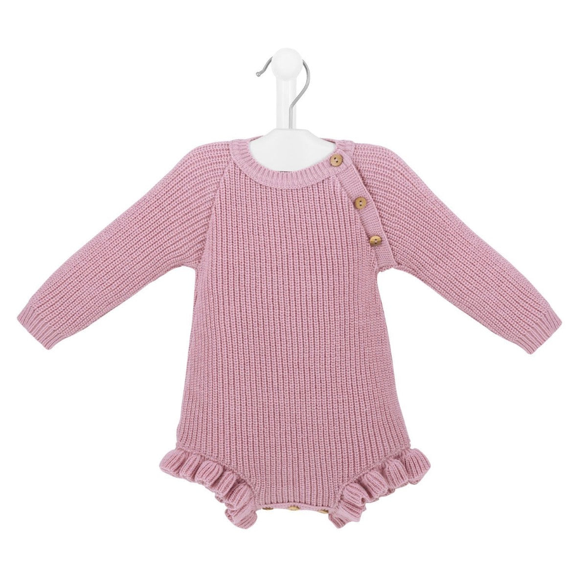 Ruffle Leg Knitted Romper - Rose Pink