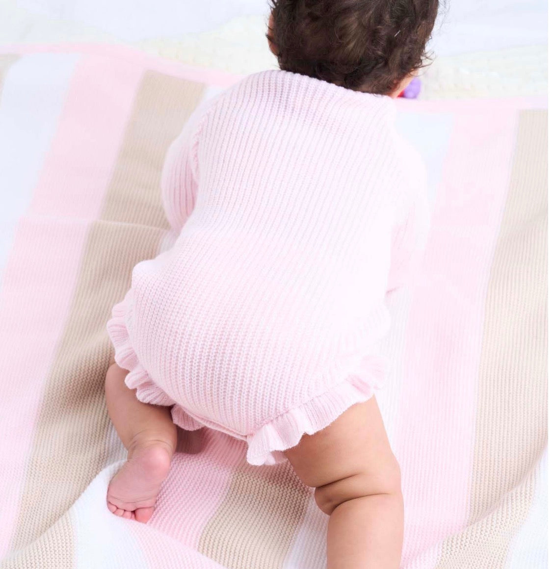Ruffle Leg Knitted Romper - Pastel Pink