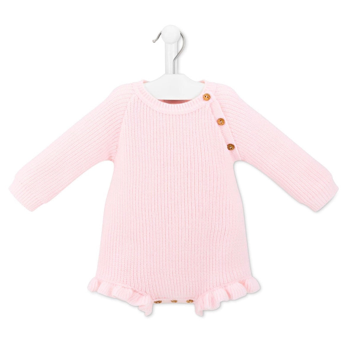 Ruffle Leg Knitted Romper - Pastel Pink