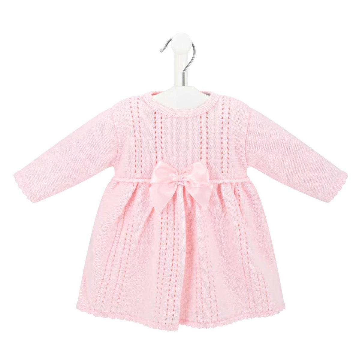 Satin Bow Knitted Baby Dress - Pink