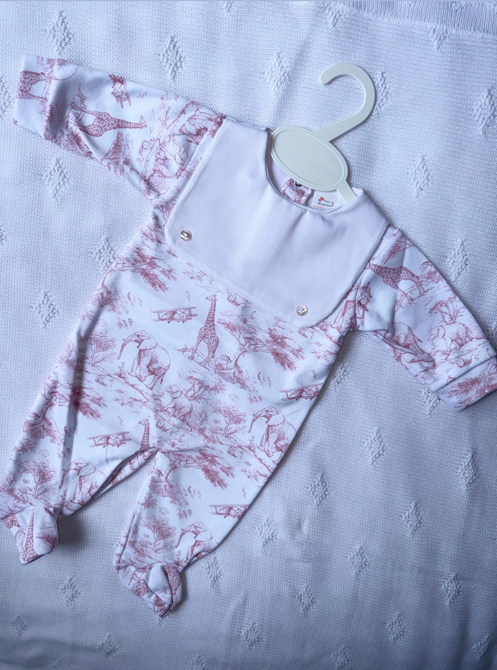 Babygrow with Attached Bib - Baby Pink Safari Collection