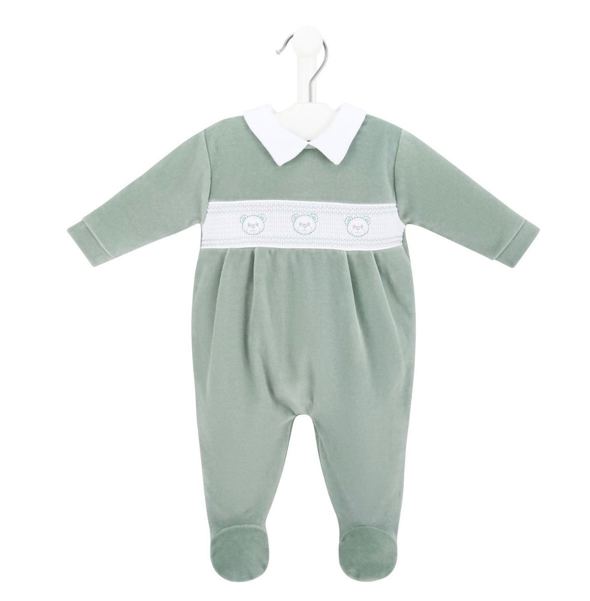 Three Bears Smocked Sleepsuit - Sage Green