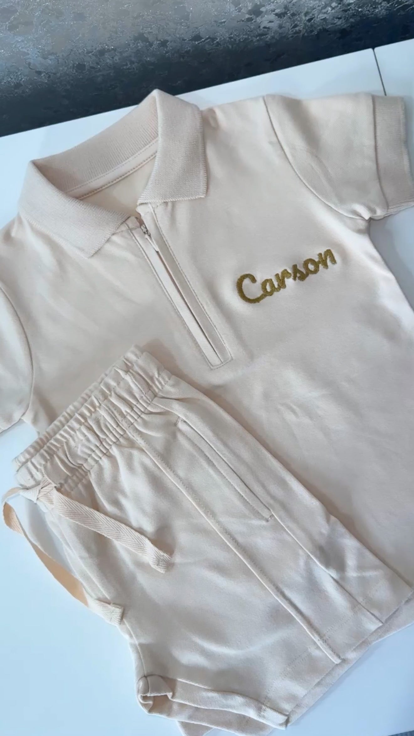 Boys Zip Polo Short Set
