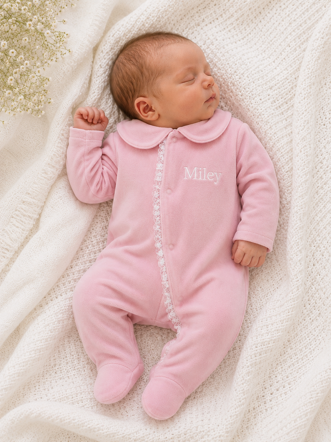 Lace Collared Sleepsuit - Rose Pink