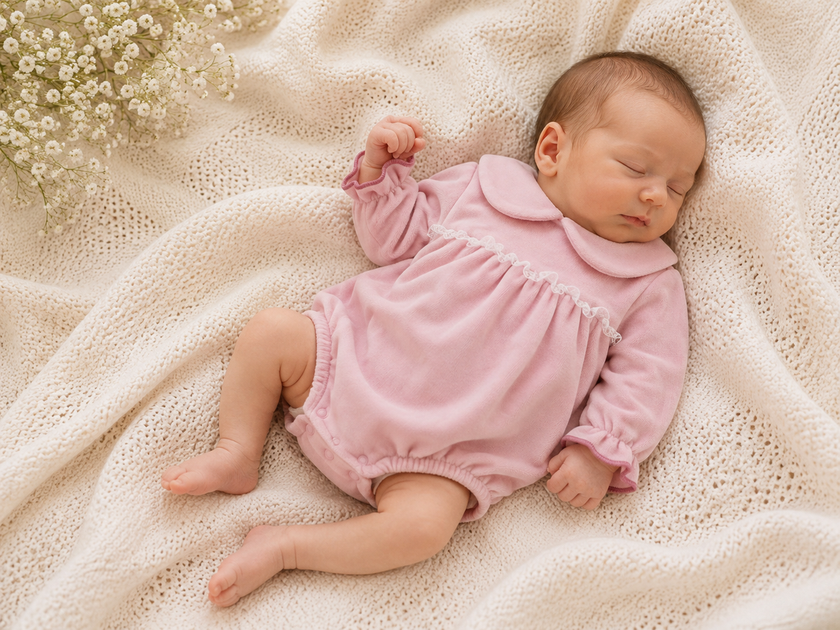 Lace Trim Romper - Rose Pink
