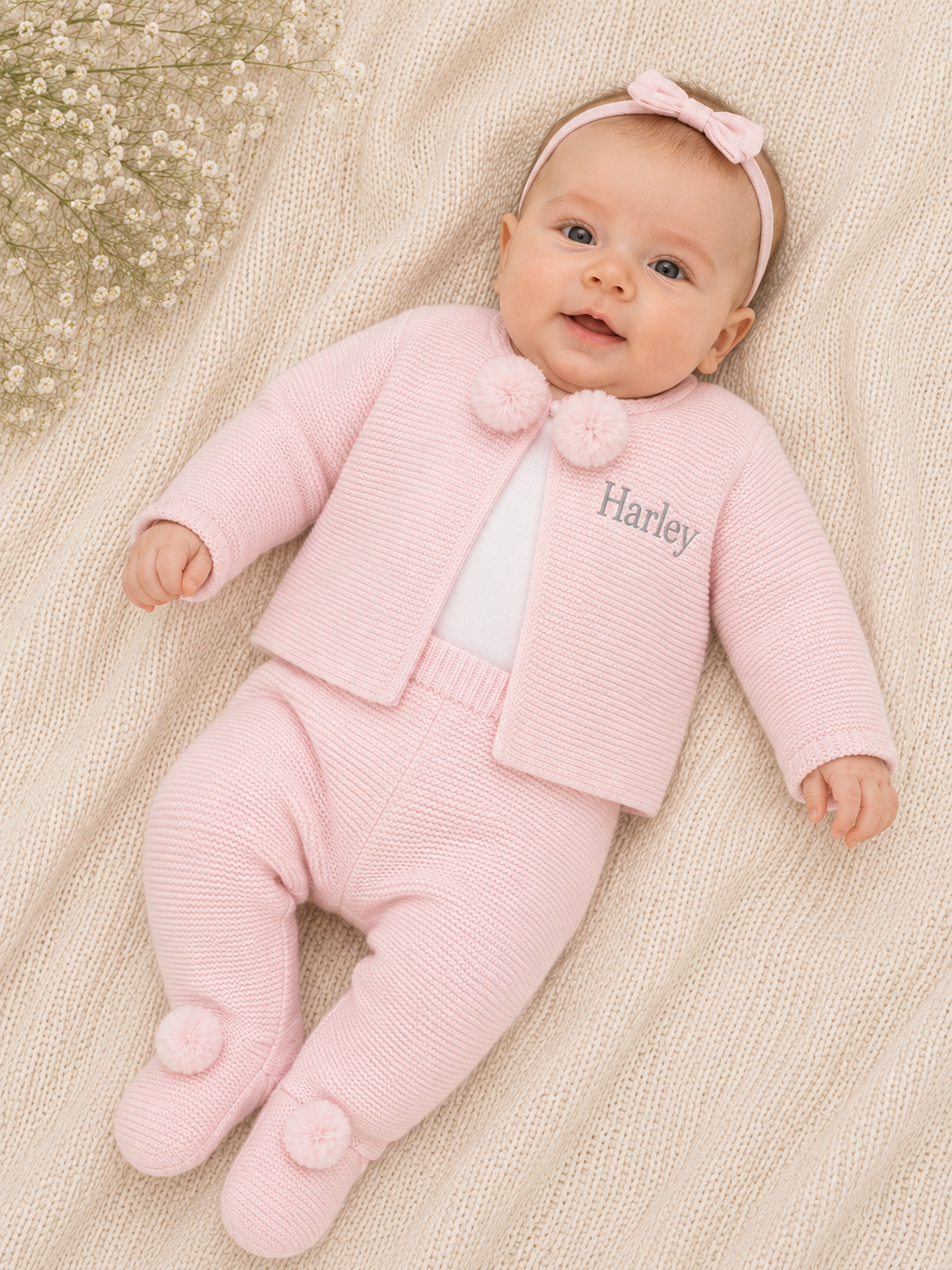 Baby Knitted 2 Piece Pom Pom Set