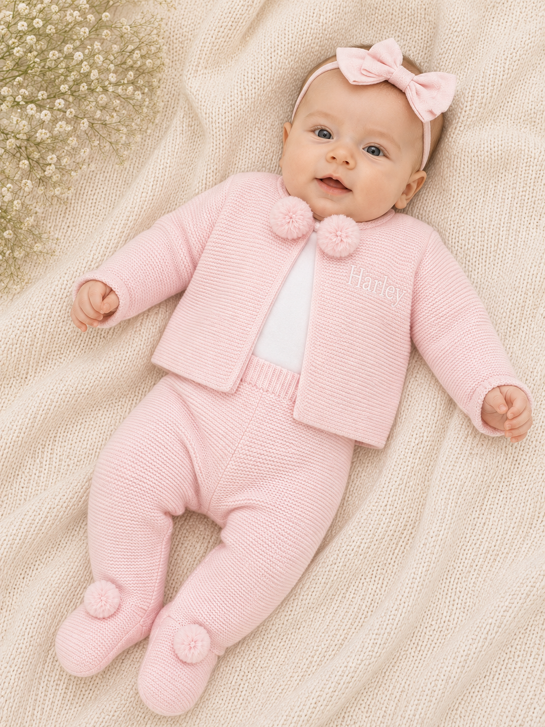 Baby Knitted 2 Piece Pom Pom Set