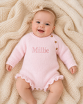 Ruffle Leg Knitted Romper - Pastel Pink