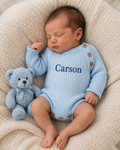 Long Sleeved Knitted Romper - Baby Blue