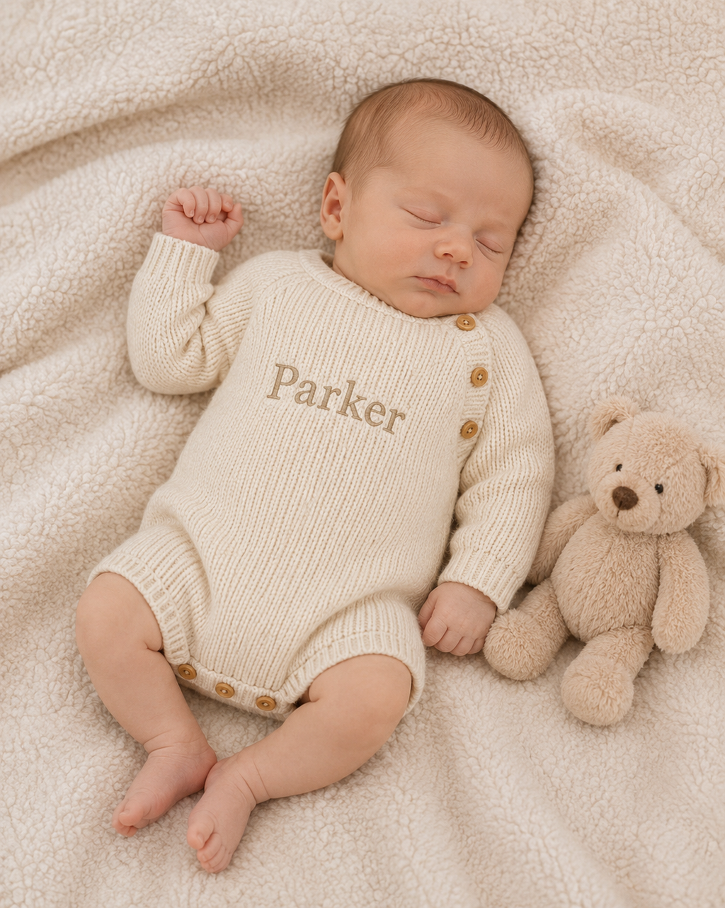 Long Sleeved Knitted Romper - Beige