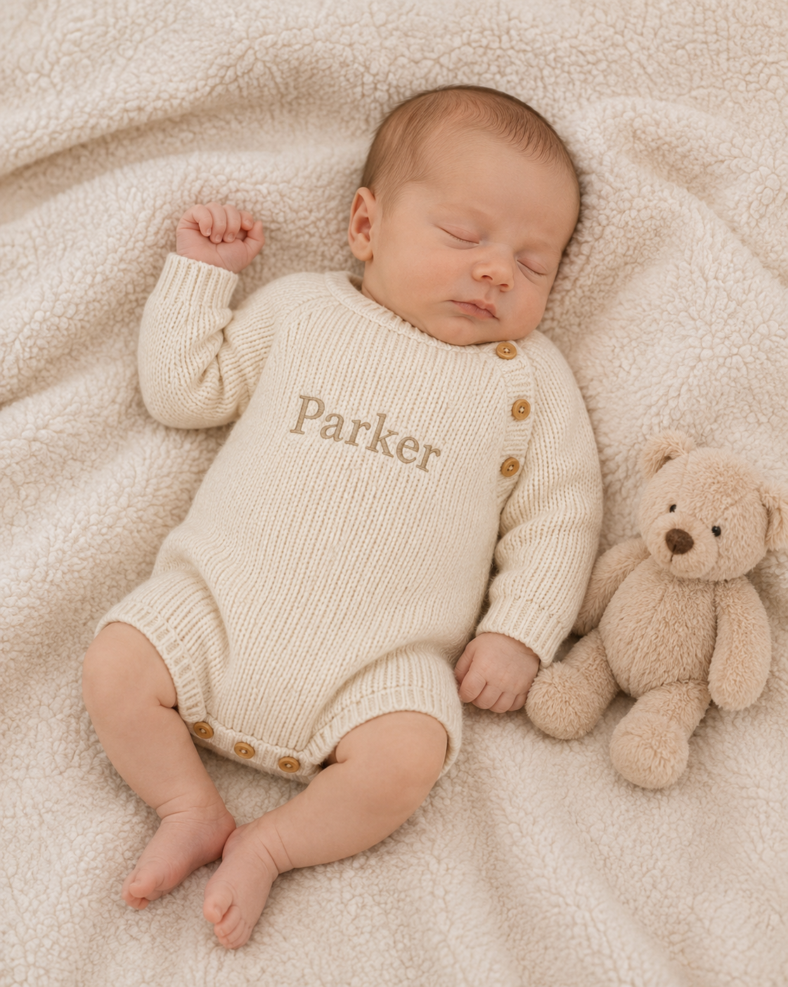 Long Sleeved Knitted Romper - Beige