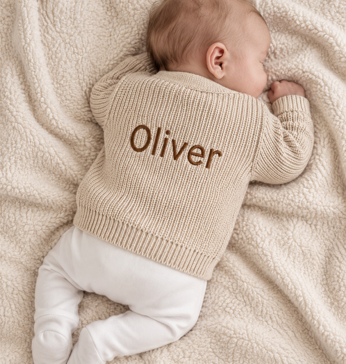 Ribbed Knitted Cardigan - Beige