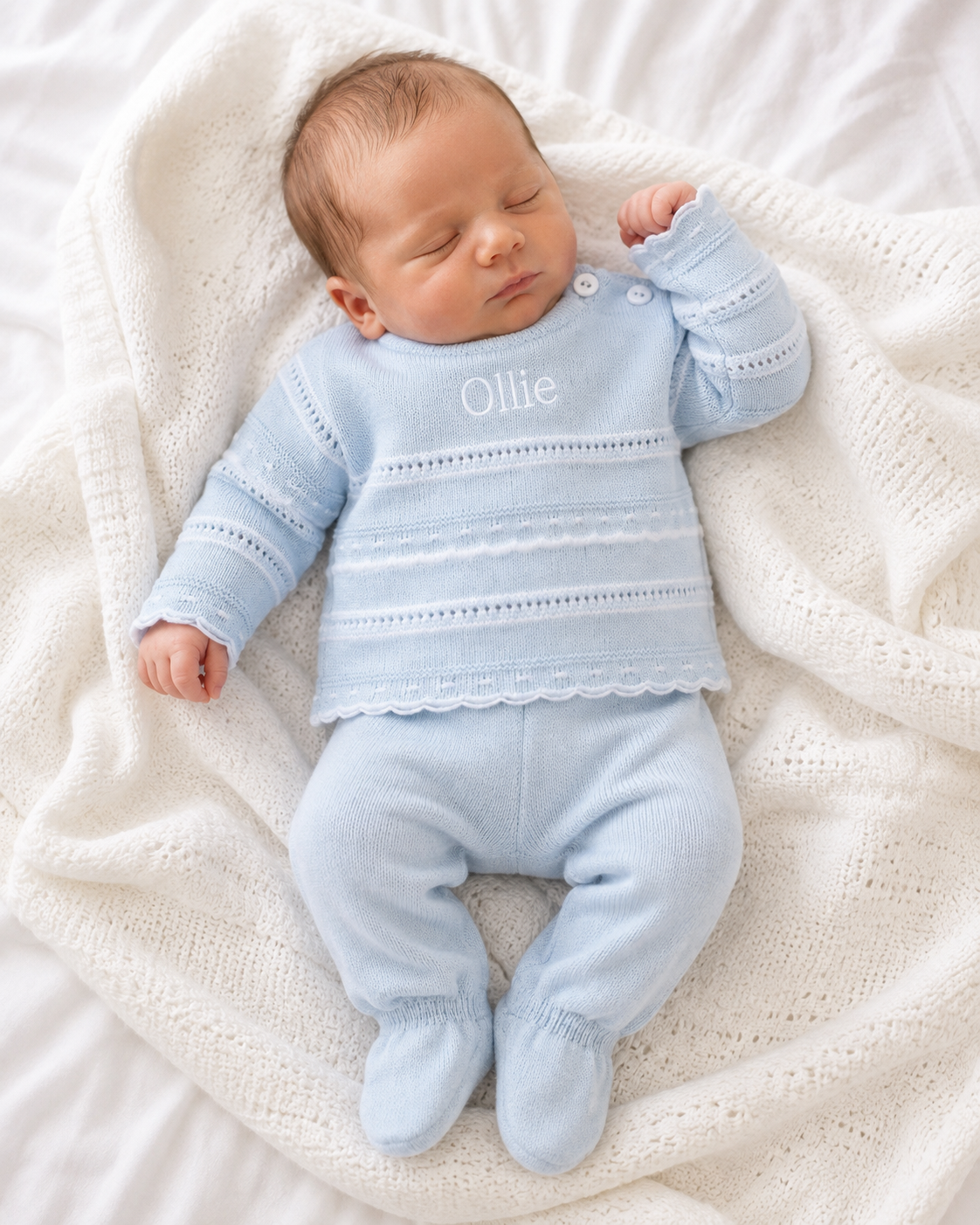 Knitted Top & Legging Set - Sky/White