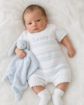 Baby Knitted Pointelle Romper - White/Sky