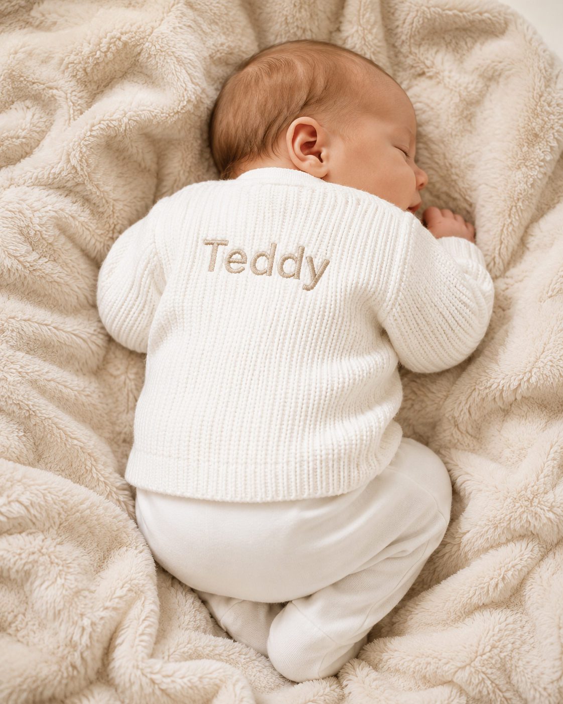 Baby Ribbed Knitted Cardigan - White