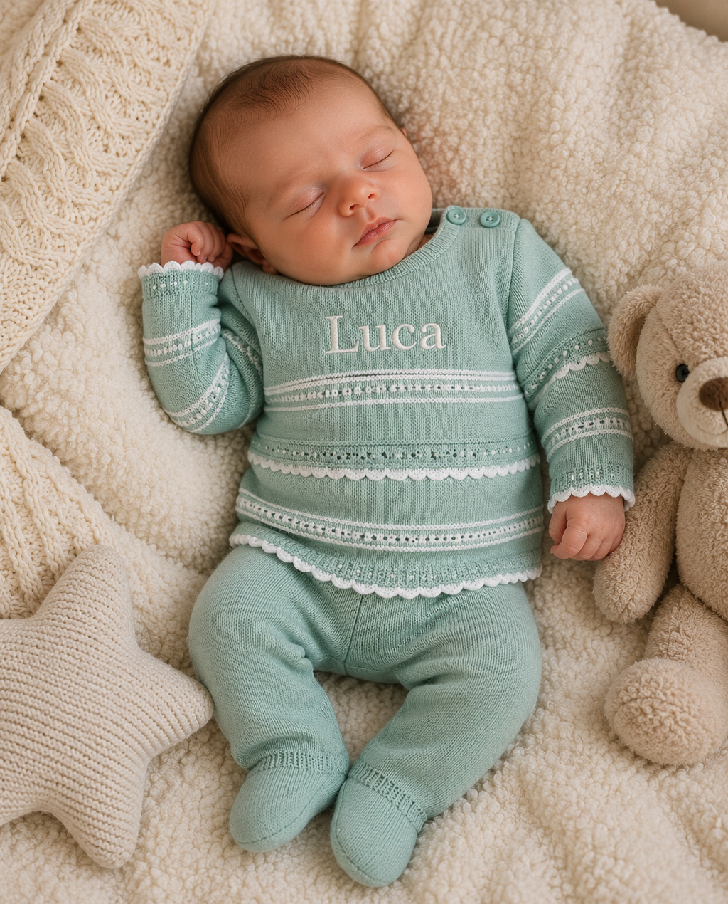 Baby Boys Knitted 2 Piece - Sage Green