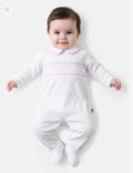 Cotton Baby Grow with Smocked Detail - Baby Pink