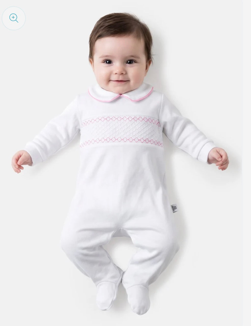Cotton Baby Grow with Smocked Detail - Baby Pink