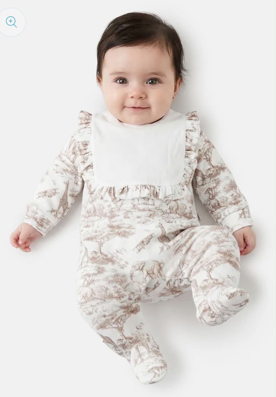 Cotton Baby Grow with Frilly Bib - Safari Collection