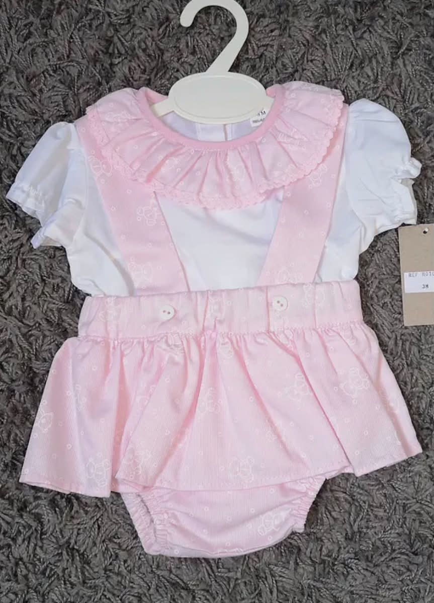 Pink Short Dungaree Set with Frills