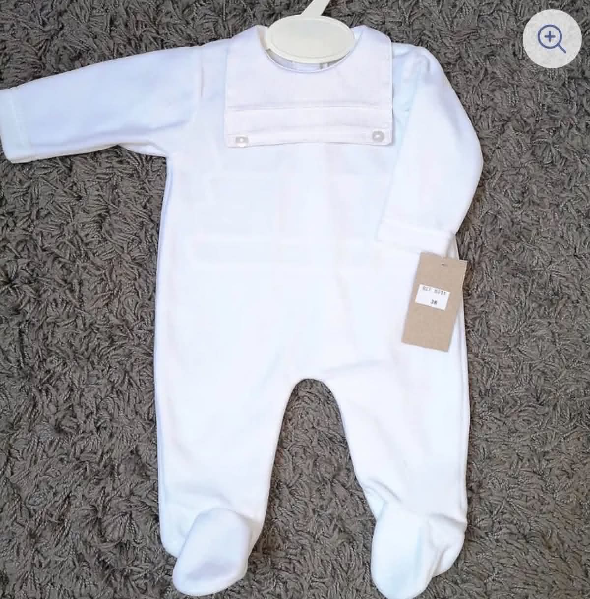 White Velour with Bib + Button Detail