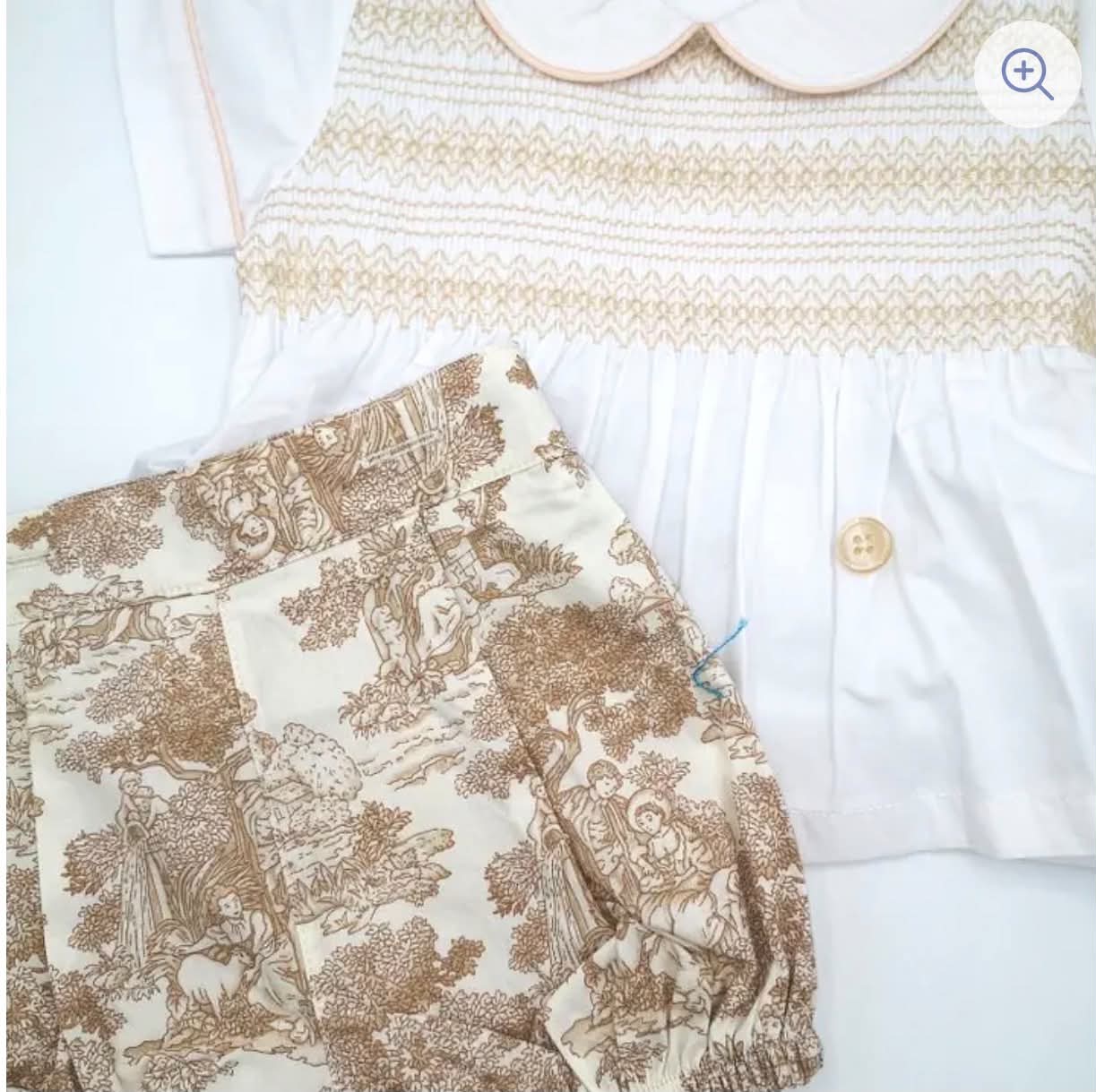 Cream Traditional Print Shorts Set