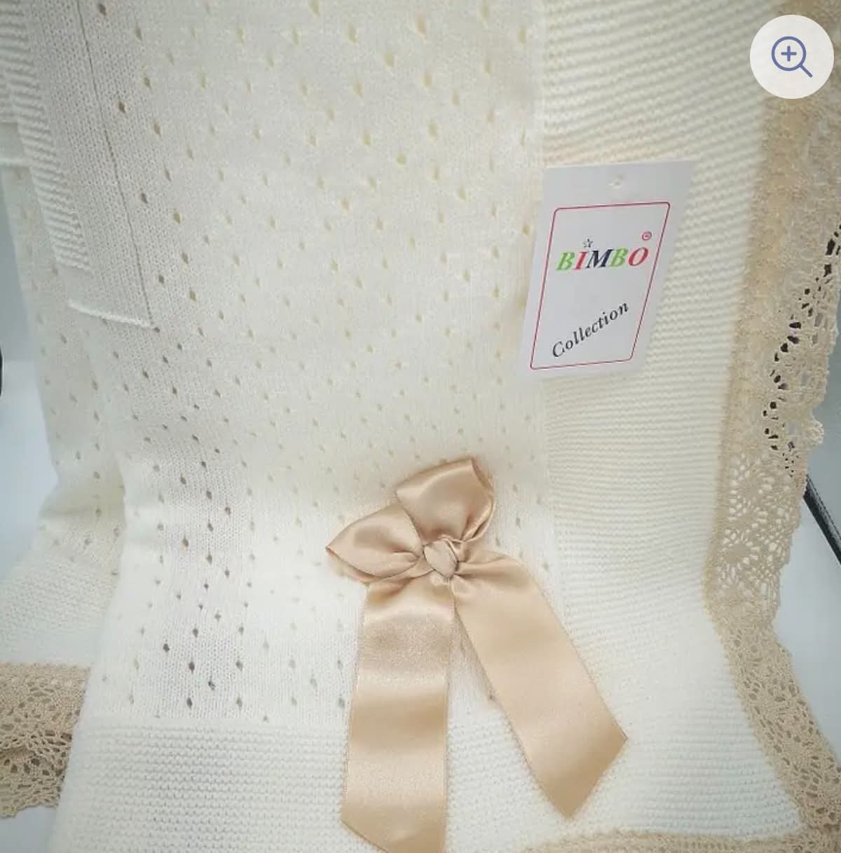 Crochet Lace and Ribbon Shawl - Cream with Camel Bow