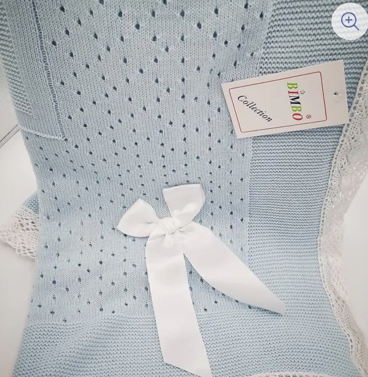 Crochet Lace and Ribbon Shawl - Blue