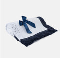 Open Dot Knitted Spanish Blanket with Bow - White & Dark Navy