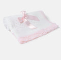 Open Dot Knitted Spanish Blanket with Bow - White & Baby Pink