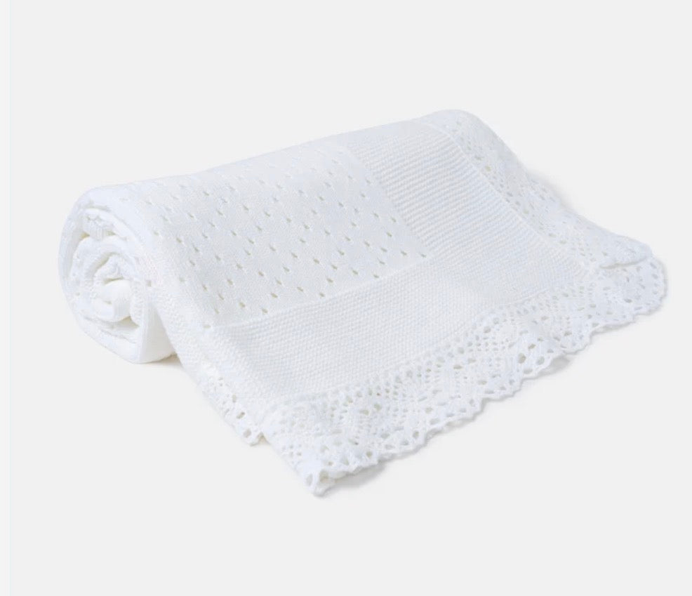 Open Dot Knitted Spanish Blanket - White