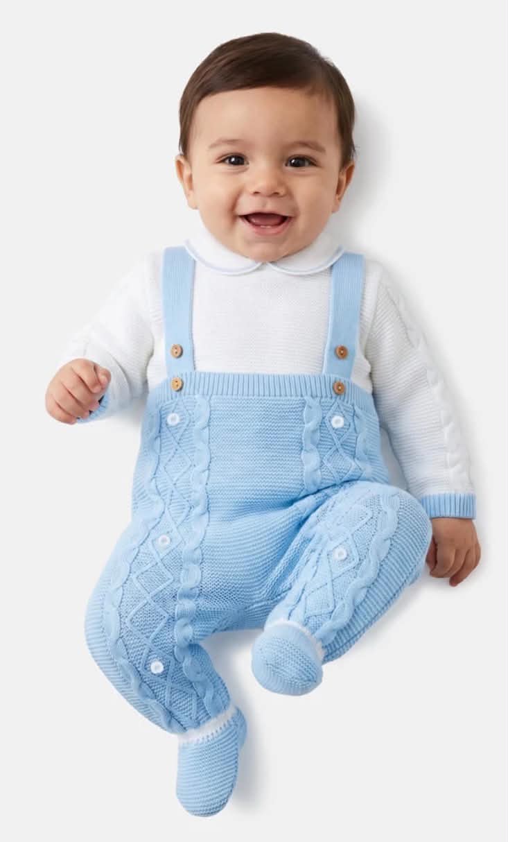 2-Piece Knitted Dungaree Set - Baby Blue
