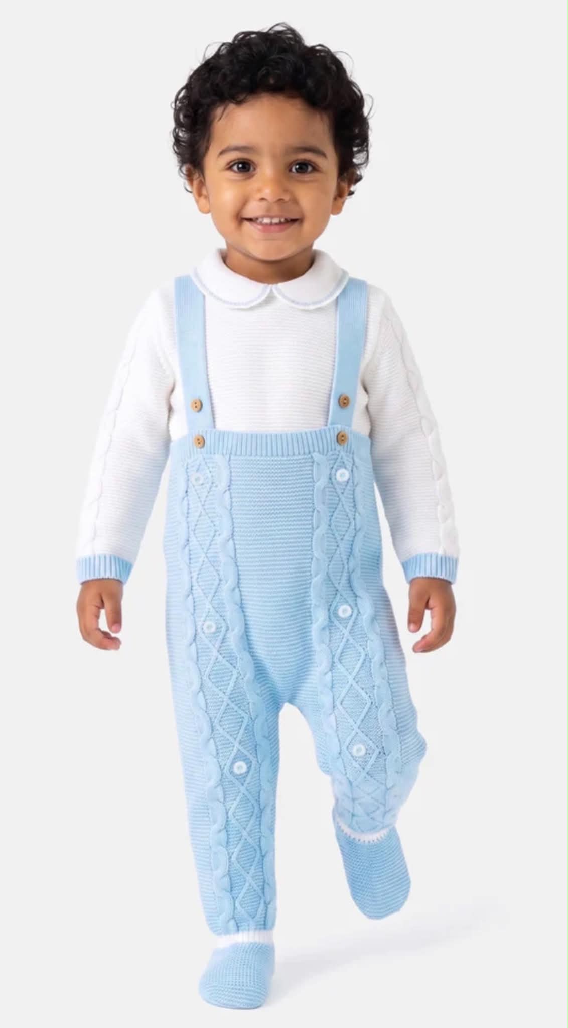 2-Piece Knitted Dungaree Set - Baby Blue