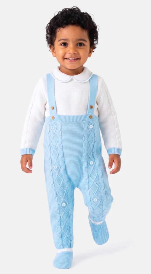 2-Piece Knitted Dungaree Set - Baby Blue